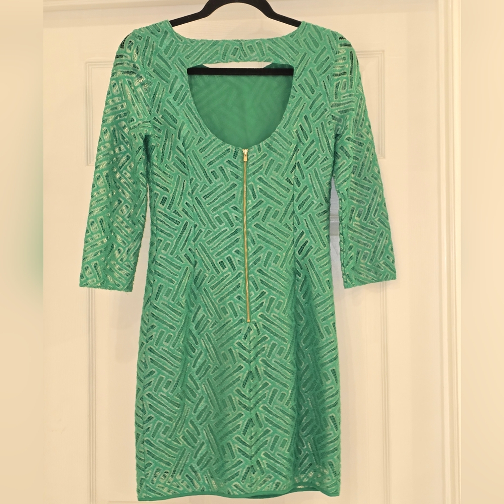 Lilly Pulitzer Camillia Green And Silver Lace Dress View 2